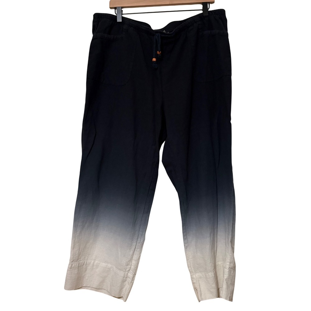 Soft Surroundings Womens Navy Blue White Ombre Dip Dye Cotton Pants PXL